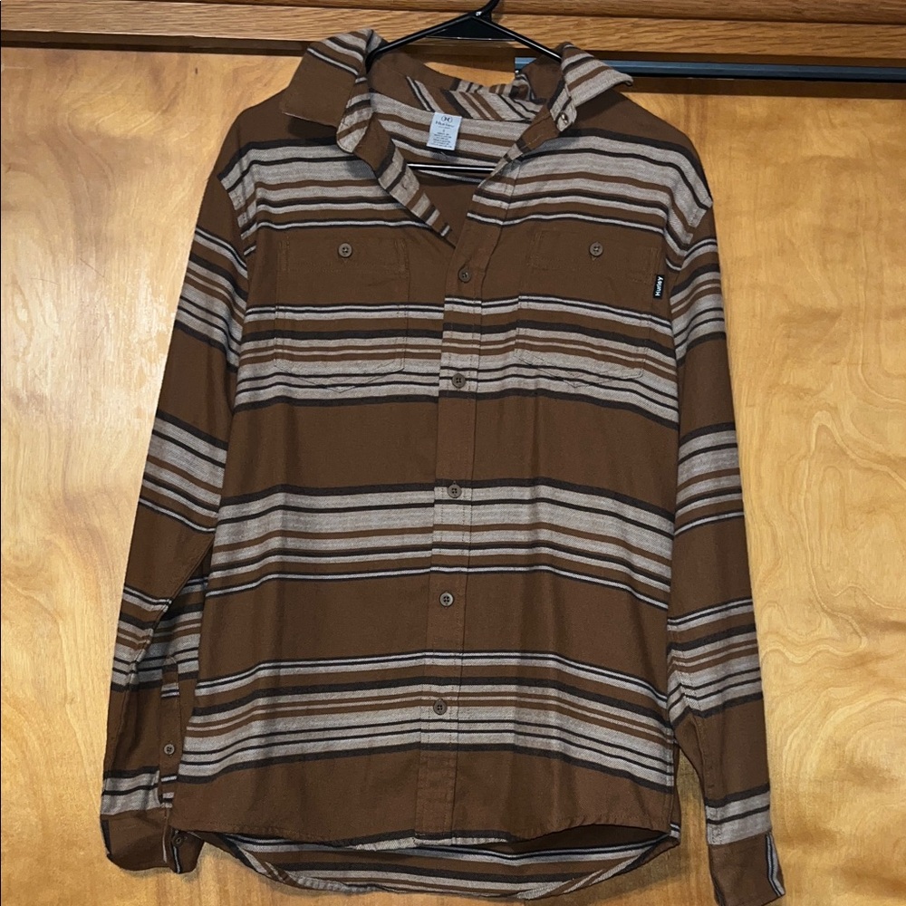 Men’s Hurley Brown Striped Button-Up Shirt